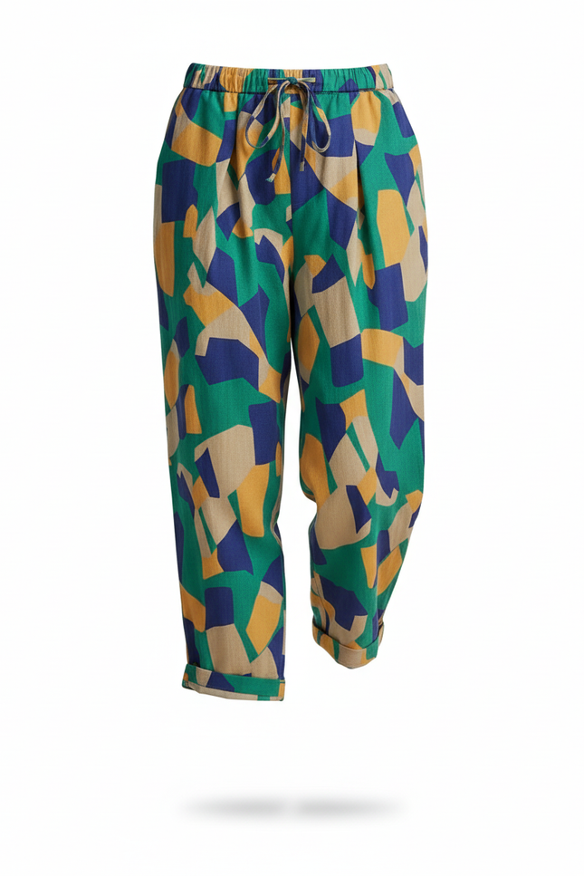 Pantalon En Lin Imprimé Géométrique Ample Décontracté Fluide - Multicolore - vue 3