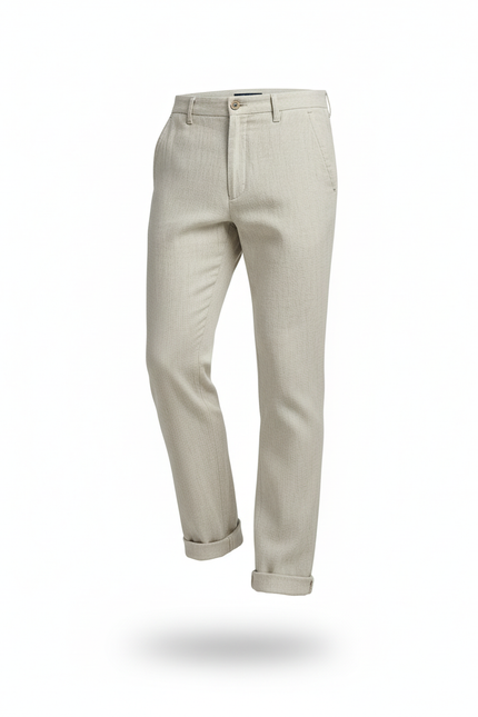 Pantalon Slim En Lin - Beige - vue 3