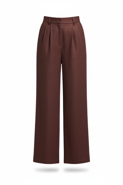 Pantalon En Lin Bordeaux Ample Taille Haute Élégant - vue 3