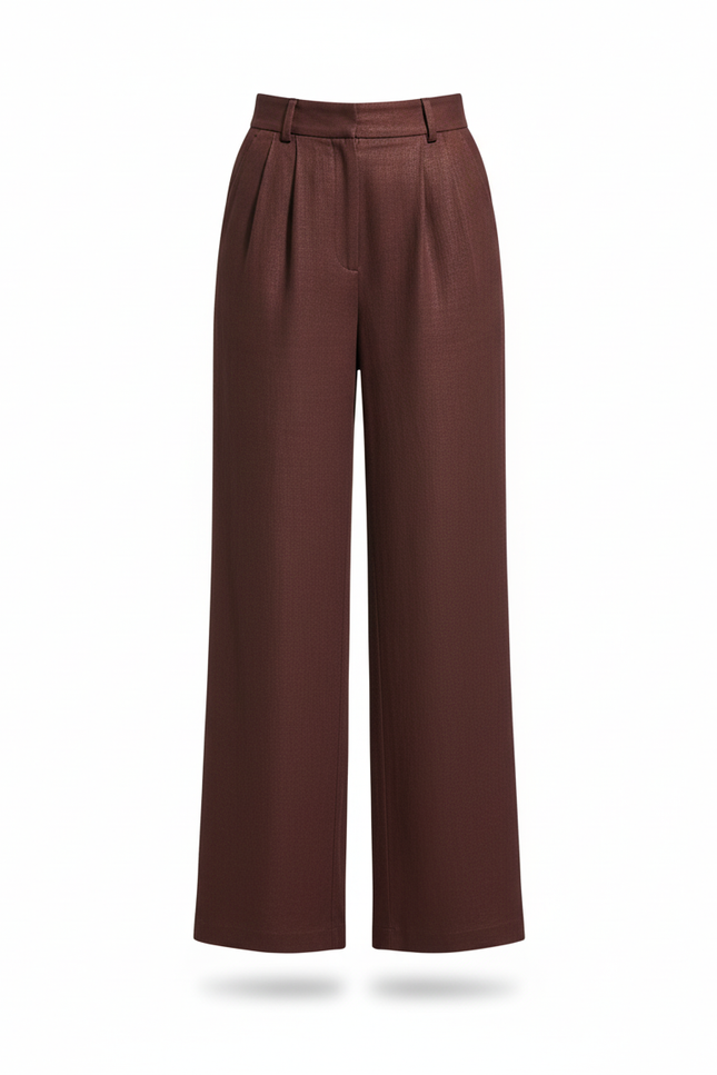 Pantalon En Lin Bordeaux Ample Taille Haute Élégant - vue 3