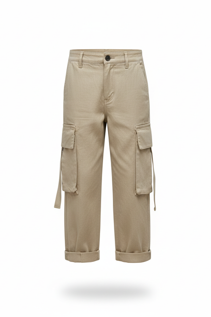 Pantalon En Lin Cargo Beige Garçon Décontracté - vue 3