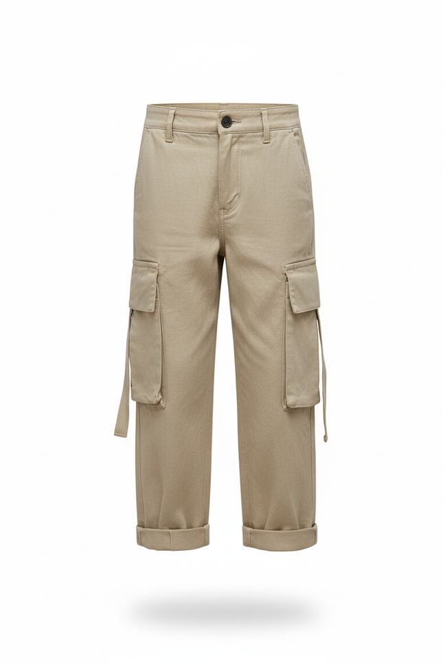 Pantalon En Lin Cargo Beige Garçon Décontracté - vue 3