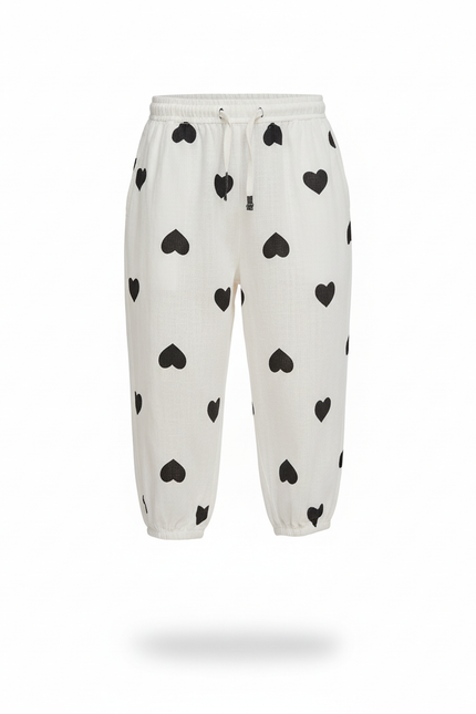 Pantalon En Lin Blanc Cœurs Noirs Garçon Estival - vue 3