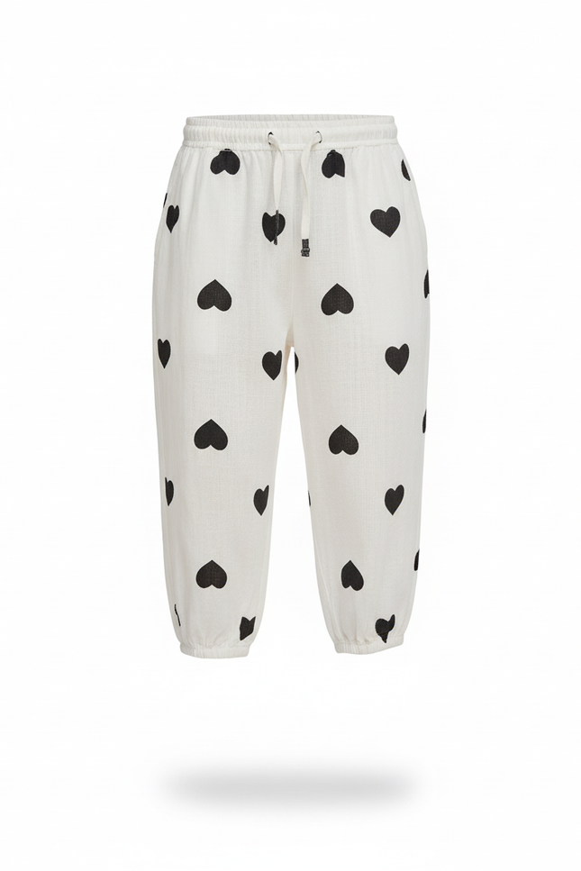 Pantalon En Lin Blanc Cœurs Noirs Garçon Estival - vue 3
