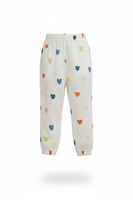 Pantalon En Lin Blanc Cœurs Ample Enfant Léger - vue 3