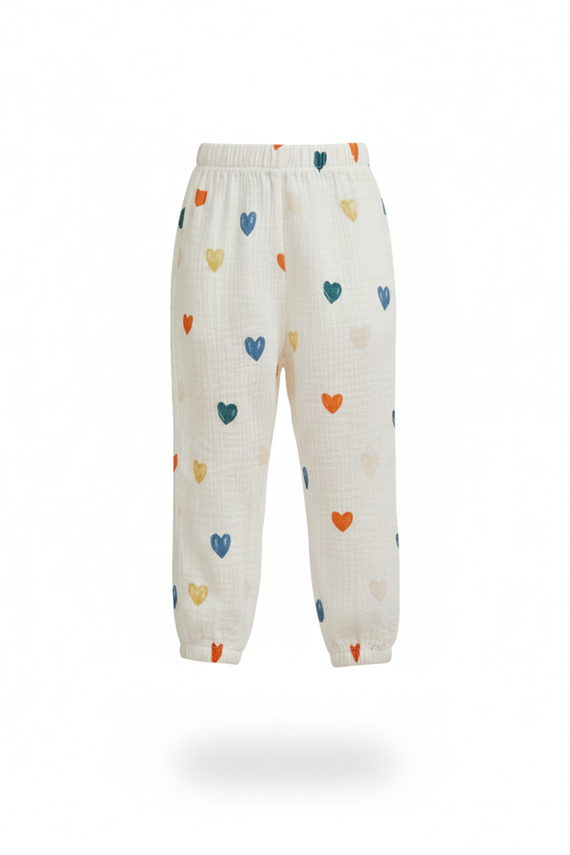 Pantalon En Lin Blanc Cœurs Ample Enfant Léger - vue 3