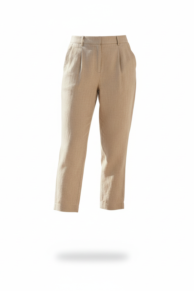 Pantalon En Lin Beige Coupe Droite Plissé Décontracté - vue 3