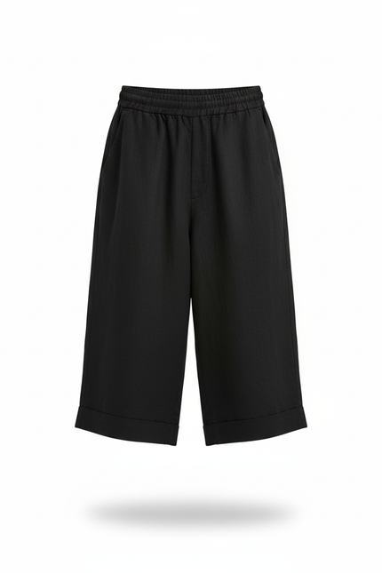 Pantalon En Lin Noir Ample Décontracté Confortable Cordon - vue 3