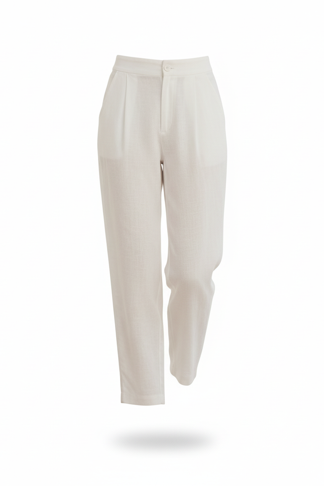 Pantalon En Lin Blanc Décontracté Taille Haute Femme - vue 3