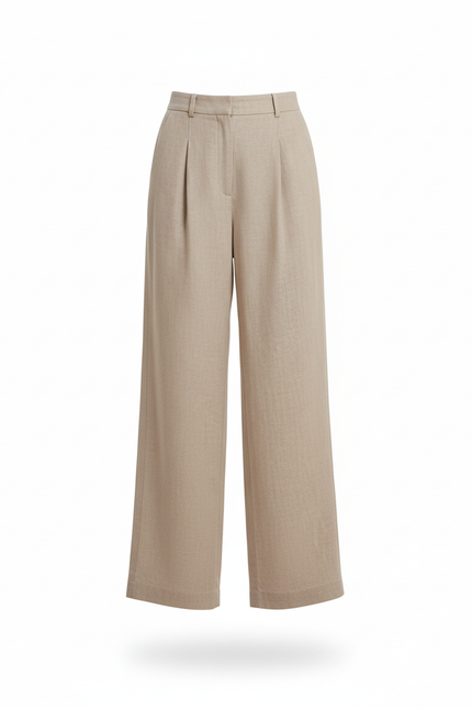 Pantalon En Lin Beige Ample Plissé Décontracté Fluide - vue 3