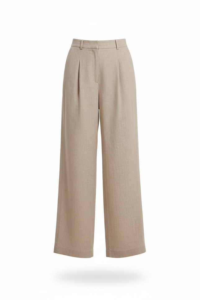 Pantalon En Lin Beige Ample Plissé Décontracté Fluide - vue 3