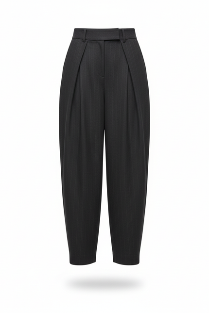 Pantalon En Lin Noir Plissé Large Élégant Fluide Femme - vue 3