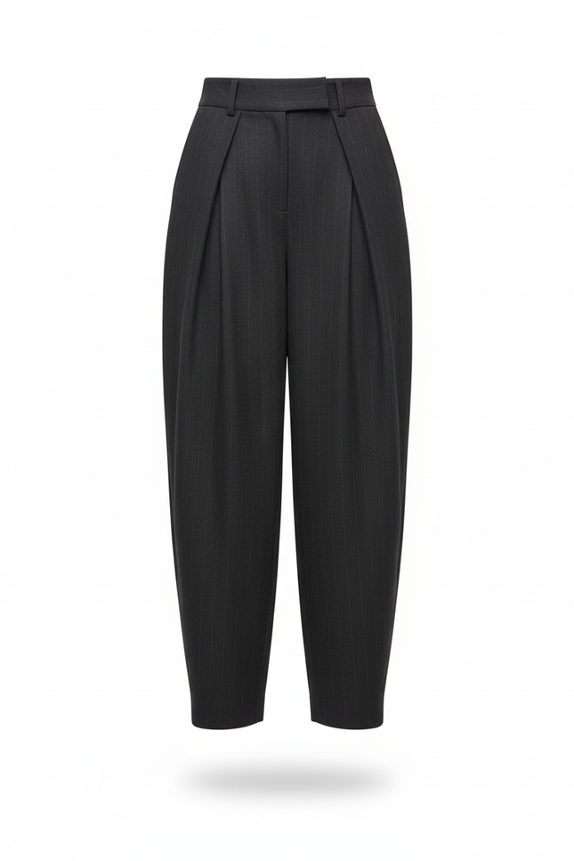 Pantalon En Lin Noir Plissé Large Élégant Fluide Femme - vue 3
