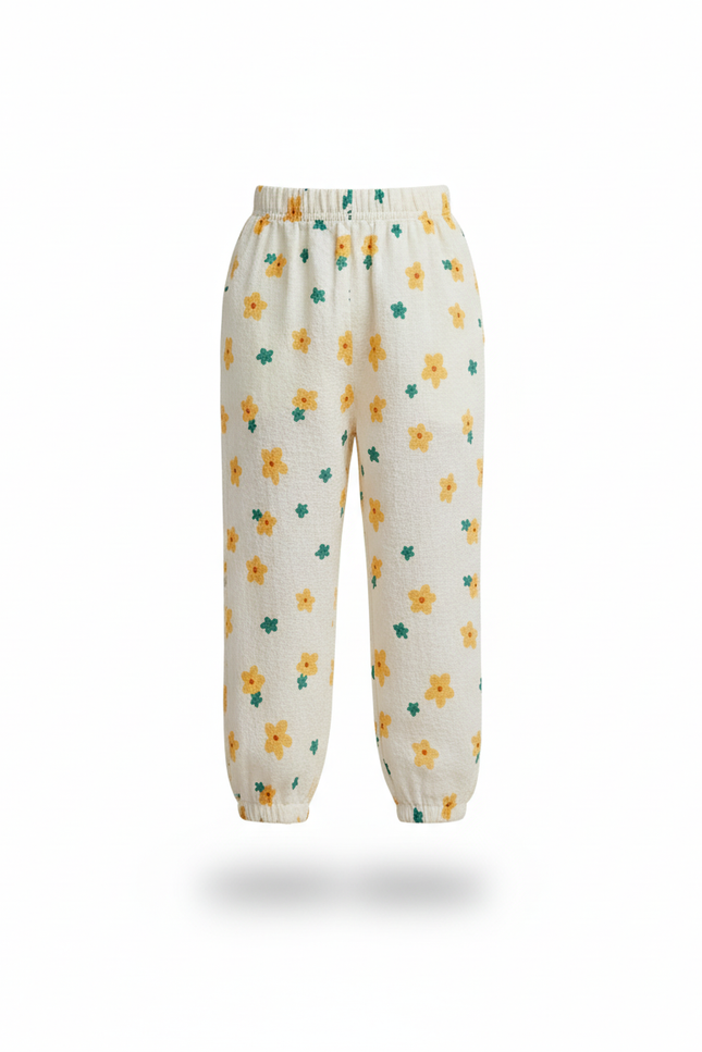 Pantalon En Lin Blanc Floral Ample Enfant Décontracté - vue 3
