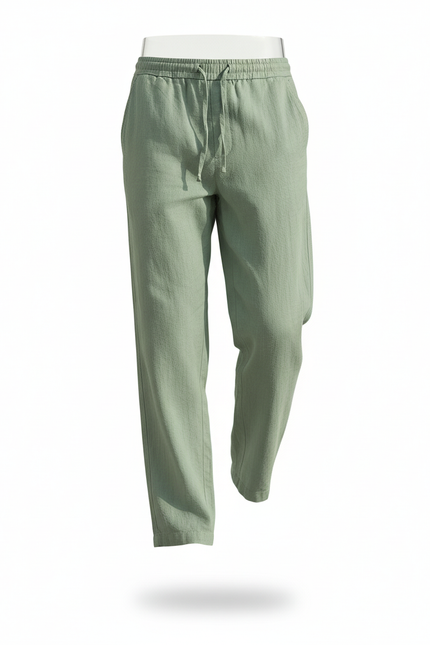 Pantalon En Lin Vert Ample Cordon Décontracté Homme - vue 3