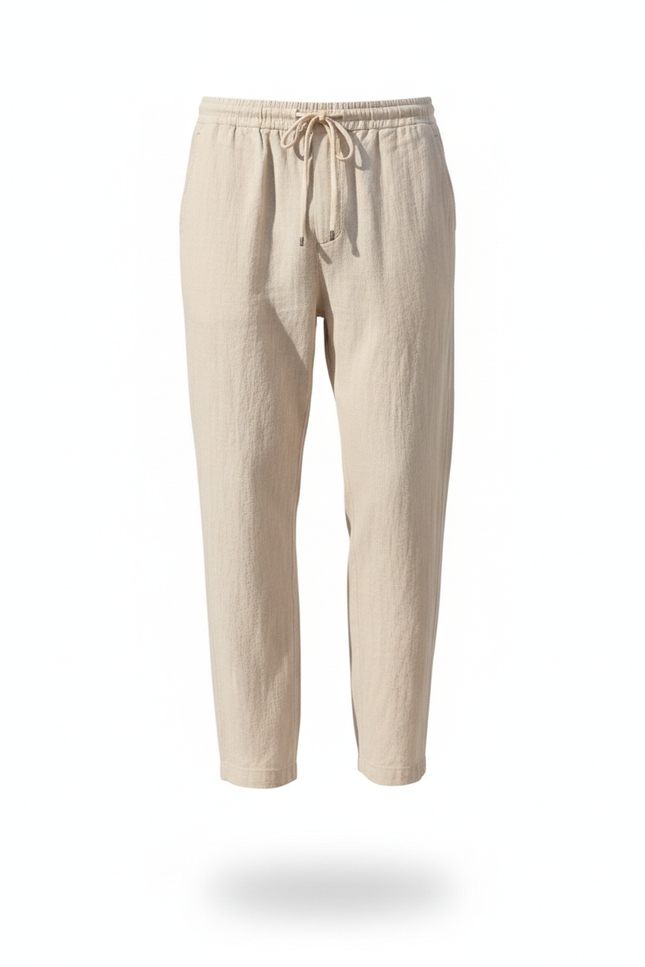 Pantalon En Lin Beige Droit Léger Cordon Confortable - vue 3