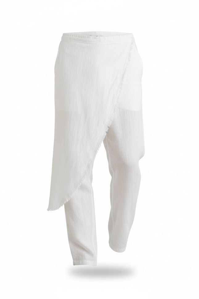 Pantalon En Lin Homme Blanc Ample Décontracté Léger Plissé - vue 3