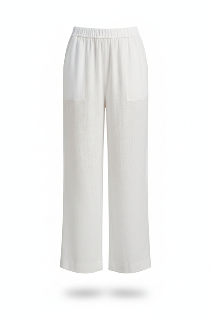 Pantalon En Lin Blanc Ample Taille Élastique Femme Fluide - vue 3