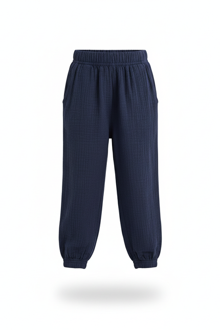 Pantalon En Lin Bleu Marine Ample Coton Enfant - vue 2