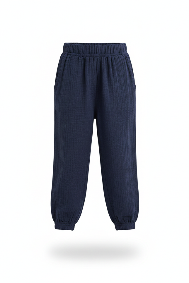 Pantalon En Lin Bleu Marine Ample Coton Enfant - vue 2