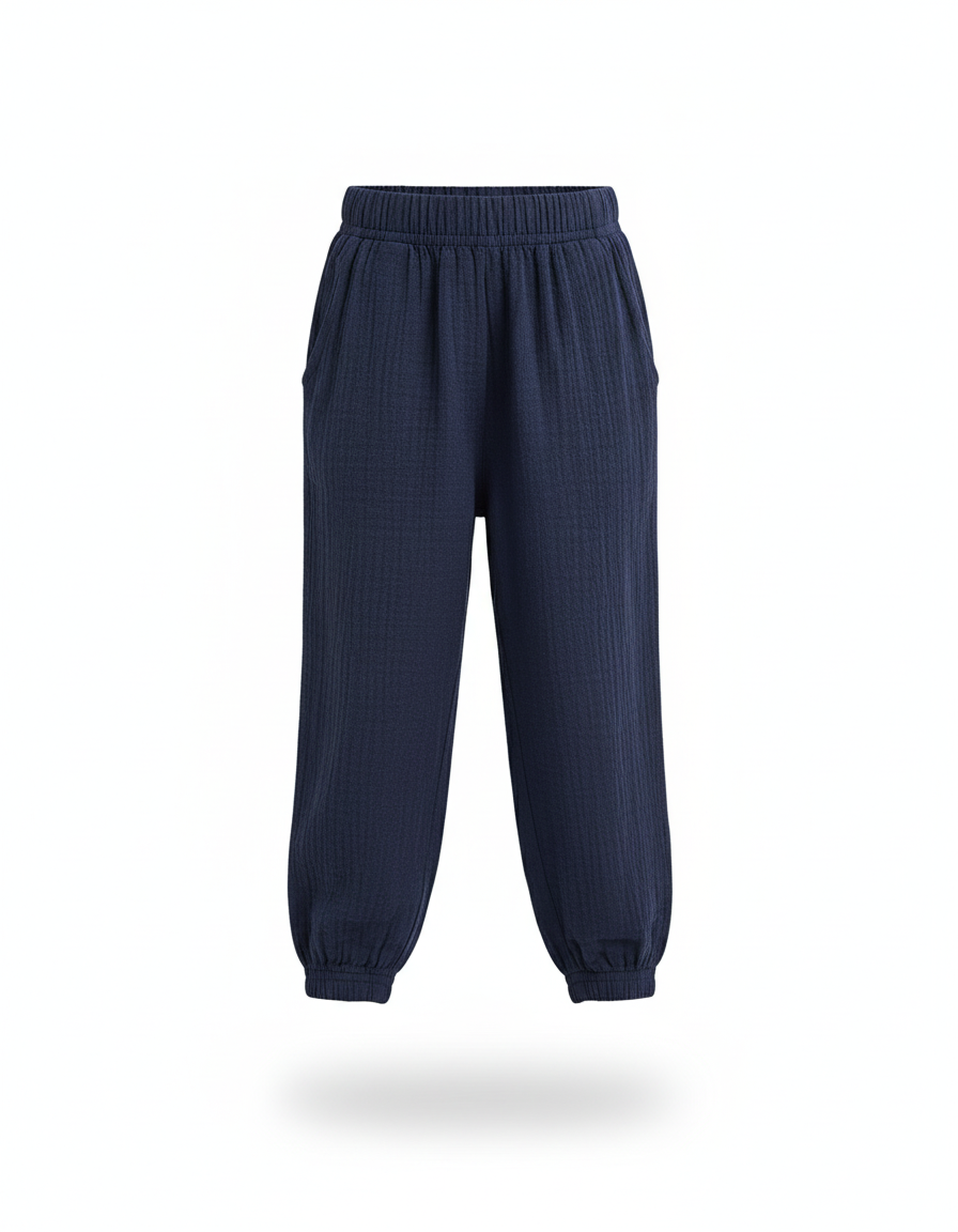 Pantalon En Lin Bleu Marine Ample Coton Enfant - vue 2