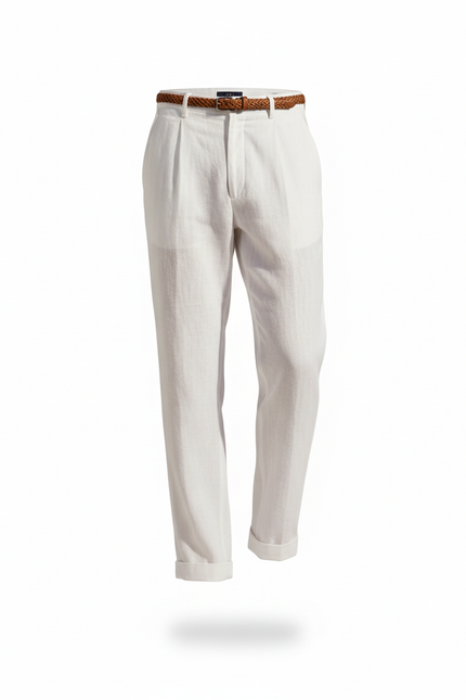 Pantalon En Lin Blanc Décontracté Droit Homme Élégant - vue 3