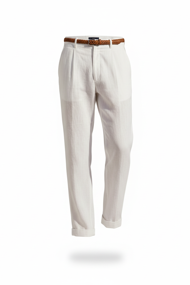 Pantalon En Lin Blanc Décontracté Droit Homme Élégant - vue 3
