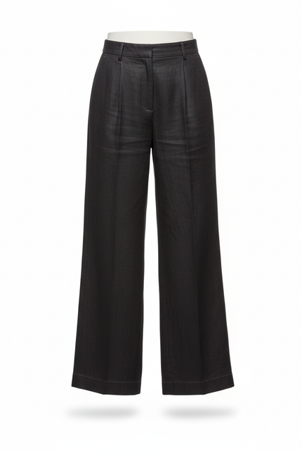 Pantalon En Lin Noir Ample Décontracté Fluide Élégant - vue 3