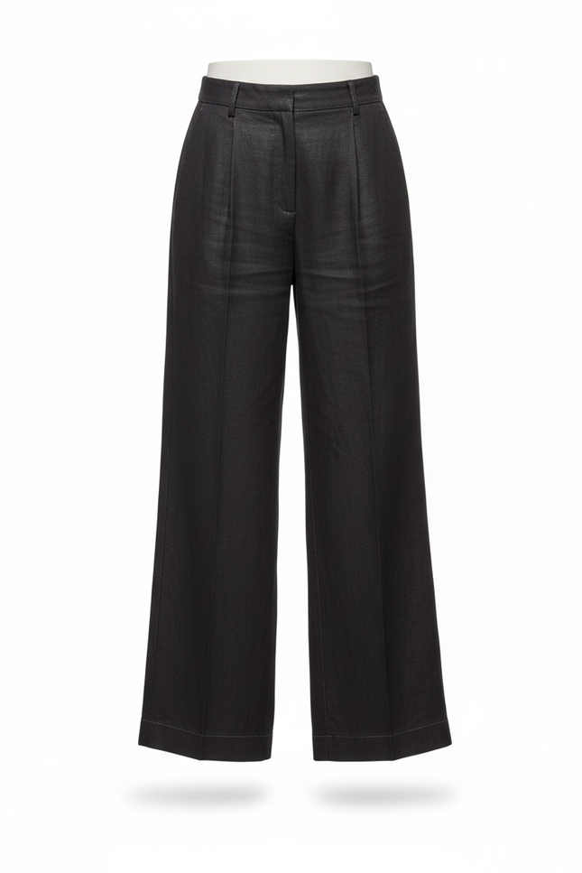 Pantalon En Lin Noir Ample Décontracté Fluide Élégant - vue 3