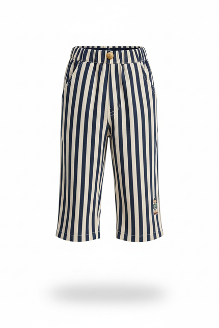 Pantalon En Lin Rayé Marine Blanc Enfant Décontracté - Multicolore - vue 3