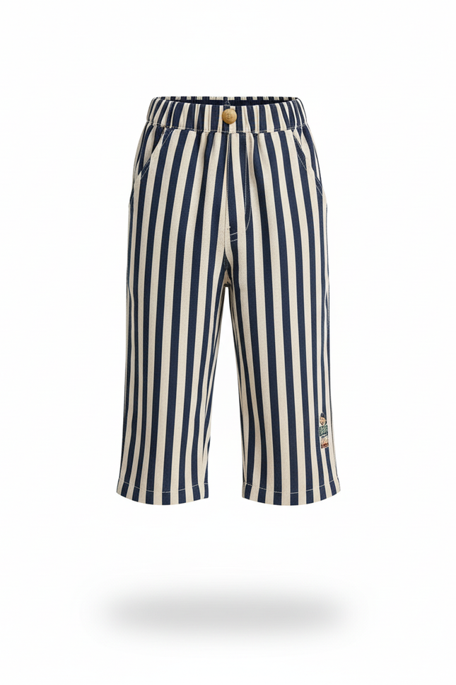 Pantalon En Lin Rayé Marine Blanc Enfant Décontracté - Multicolore - vue 3