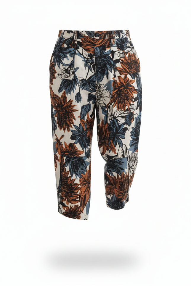 Pantalon En Lin Imprimé Fleuri Harem Ample Décontracté Homme - Multicolore - vue 3