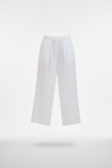 Pantalon En Lin Blanc Ample Fluide Taille Haute - vue 3