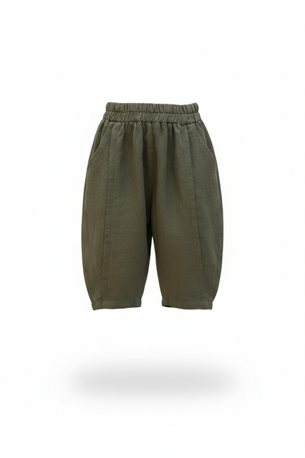 Pantalon En Lin Vert Ample Court Enfant - vue 3