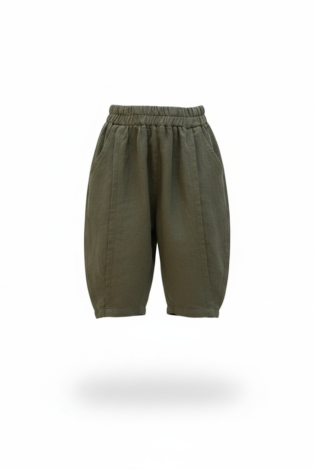 Pantalon En Lin Vert Ample Court Enfant - vue 3