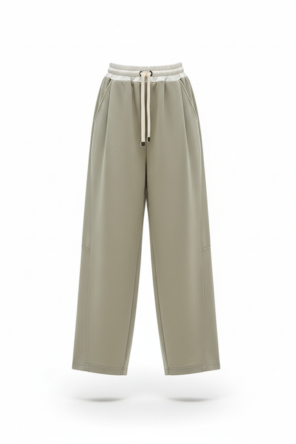 Pantalon En Lin Vert Ample Décontracté Enfant Cordon - Kaki Molleton - vue 3