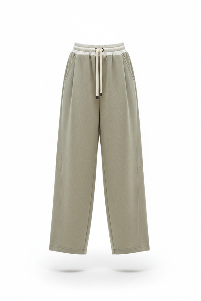 Pantalon En Lin Vert Ample Décontracté Enfant Cordon - Kaki Molleton - vue 3