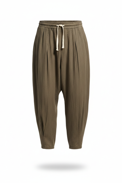 Pantalon En Lin Homme Ample Fluide Kaki - vue 3