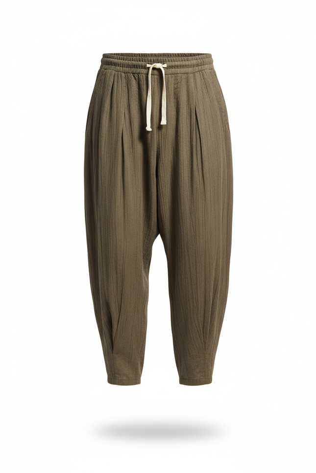 Pantalon En Lin Homme Ample Fluide Kaki - vue 3