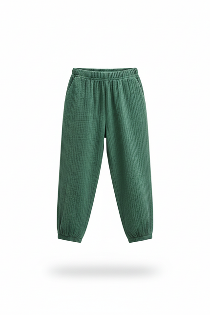 Pantalon En Lin Vert Ample Décontracté Enfant - vue 3