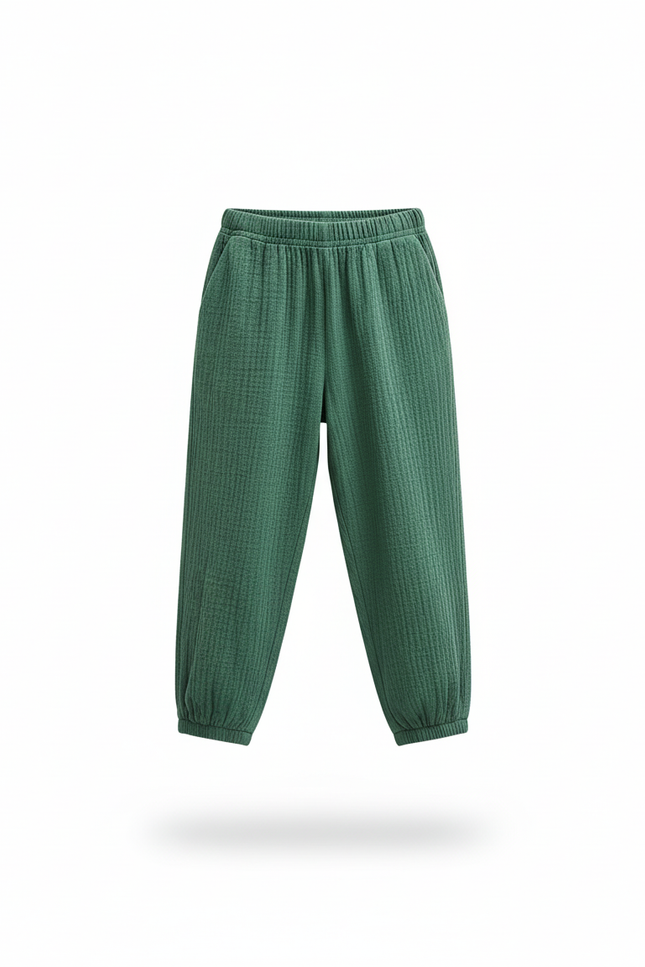 Pantalon En Lin Vert Ample Décontracté Enfant - vue 3
