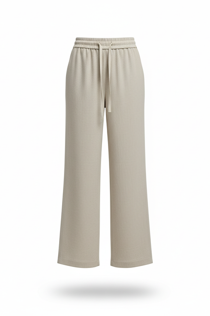 Pantalon En Lin Ample Droit Taille Haute Cordon Beige - vue 3