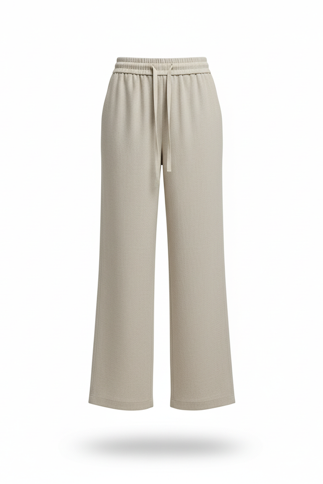Pantalon En Lin Ample Droit Taille Haute Cordon Beige - vue 3