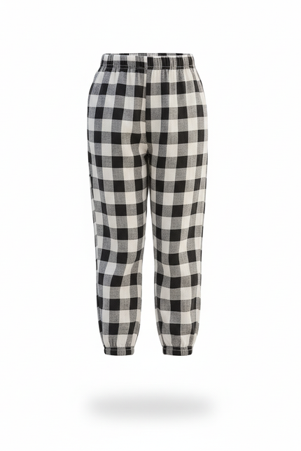 Pantalon En Lin Carreaux Vichy Noir Blanc Ample Fille - Imprimé Molleton - vue 3