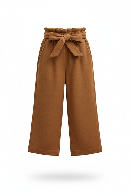 Pantalon En Lin Marron Ample Fluide Fille Ceinture - vue 3
