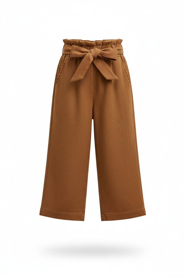 Pantalon En Lin Marron Ample Fluide Fille Ceinture - vue 3