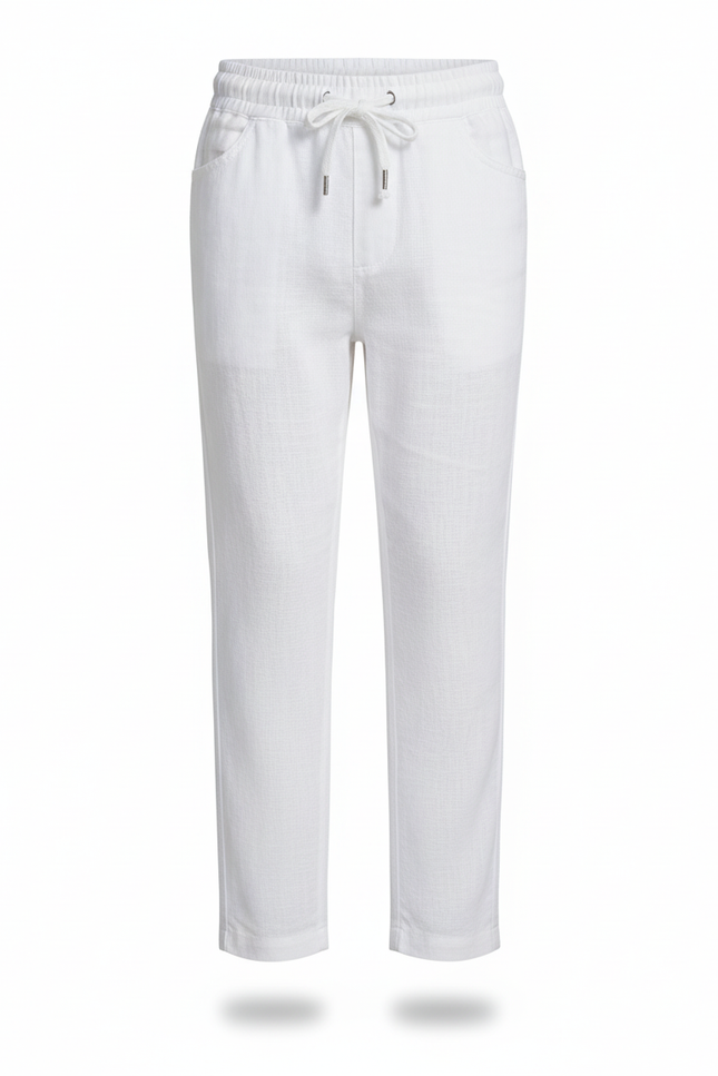 Pantalon En Lin Blanc Ample Cordon Garçon Décontracté - vue 3