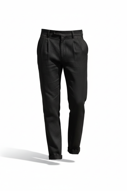 Pantalon En Lin Noir Plissé Décontracté Homme Élégant - vue 3