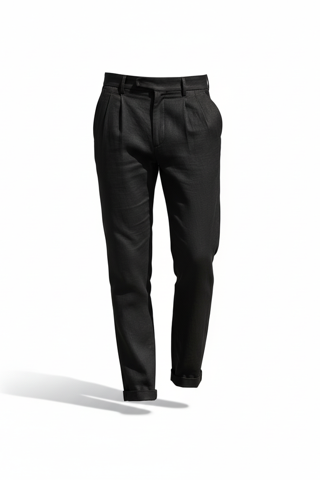 Pantalon En Lin Noir Plissé Décontracté Homme Élégant - vue 3