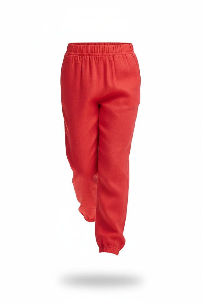 Pantalon En Lin Rouge Enfant Ample Fluide Léger - vue 3